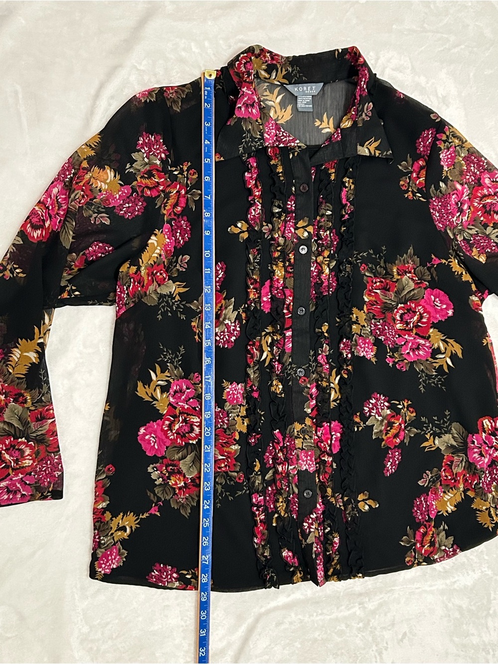 Koret Woman Plus Size 20W Black Floral Ruffle Button Front Blouse Top - Picture 10 of 10